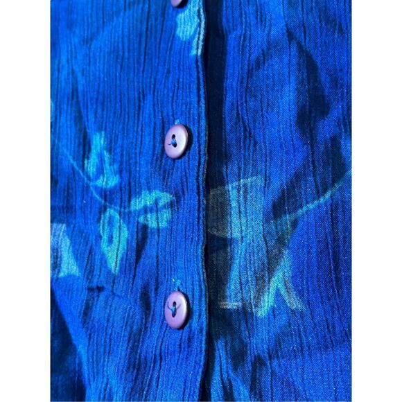 Jennifer Lauren Blue Floral Button Down Short Sleeve Rayon Blouse - Picture 2 of 4
